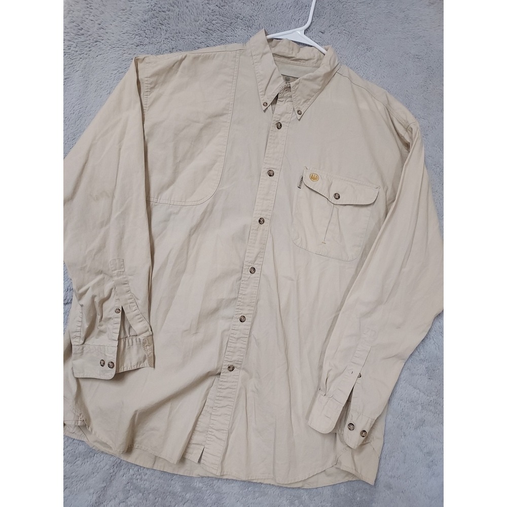 Beretta Shooting Shirt Mens XXL 2XL Long Sleeve Khaki Tan Vented Hunting Fishing